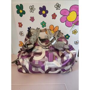 Coach Madison Op Art Sateen Maggie Shoulder Bag Purple Silver C1067-14420